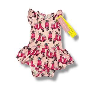 Little Bum Bums Bamboo Scooter Print Dress Romper 6-12 Months Pink